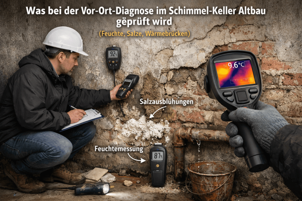 Schimmel Keller Diagnose mit Messgeräten