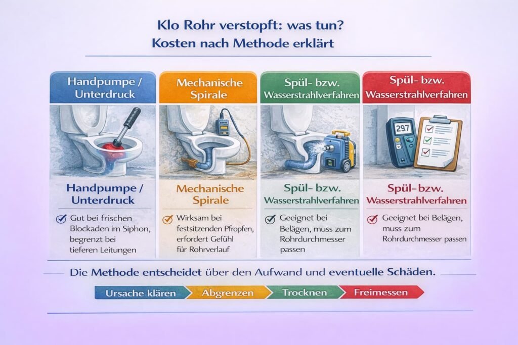 klo rohr verstopft was tun: Kosten nach Methode erklärt