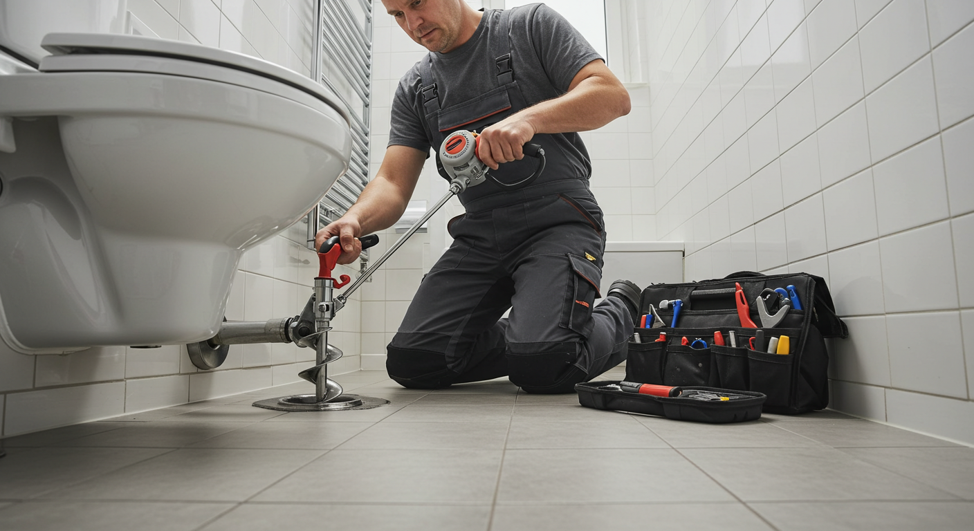 Professioneller Klempner bei der Arbeit an einem verstopften Rohr