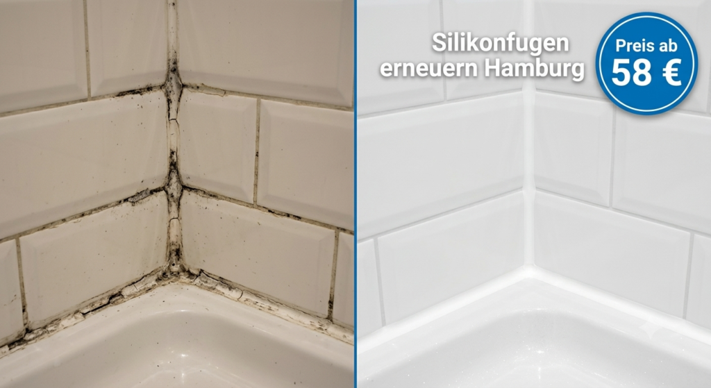 Silikonfugen erneuern Hamburg – Vorher und Nachher, Preis ab 58 €